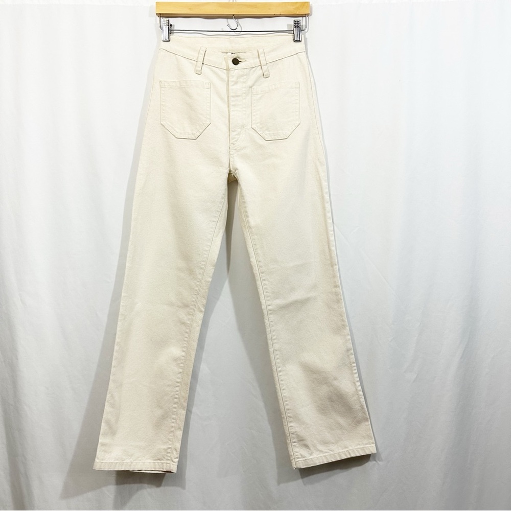 Lykke Wullf Perfected Ranch Pants High Rise Straight Leg in Canvas Cream - Picture 4 of 11